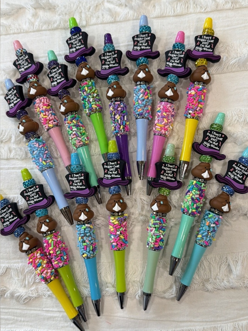 Whimsical Funny Willy Wonka Sprinkle Bear Gel Pens - “I don’t Sugar Coat Shit…